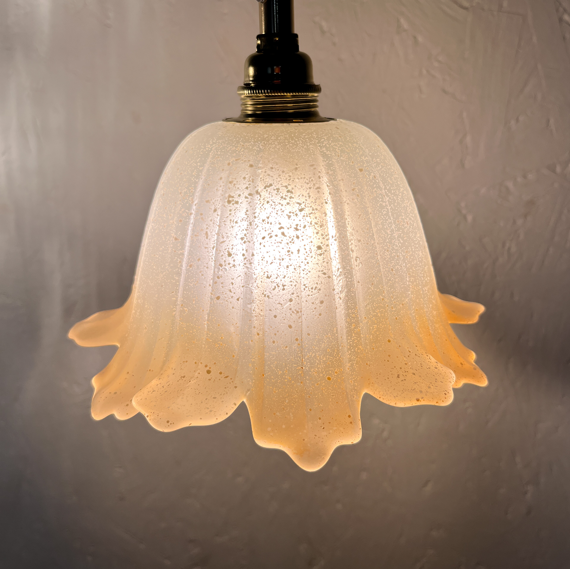 Suspension Tulipe Vintage Verre Orange Moucheté
